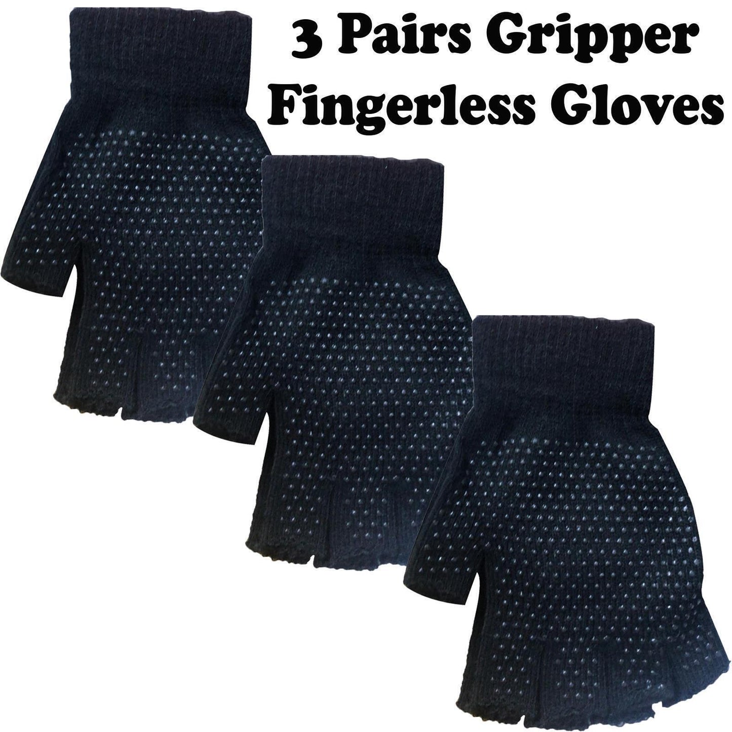 1-3Pairs Finger & Fingerless Gripper Gloves Unisex Adult Half Finger Magic Touch One Size